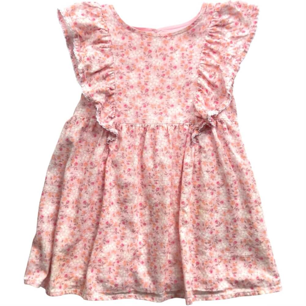 Cat & Jack Toddler Girl Pink Floral Flutter Sleeve Dress 3T Cotton Sleeveless